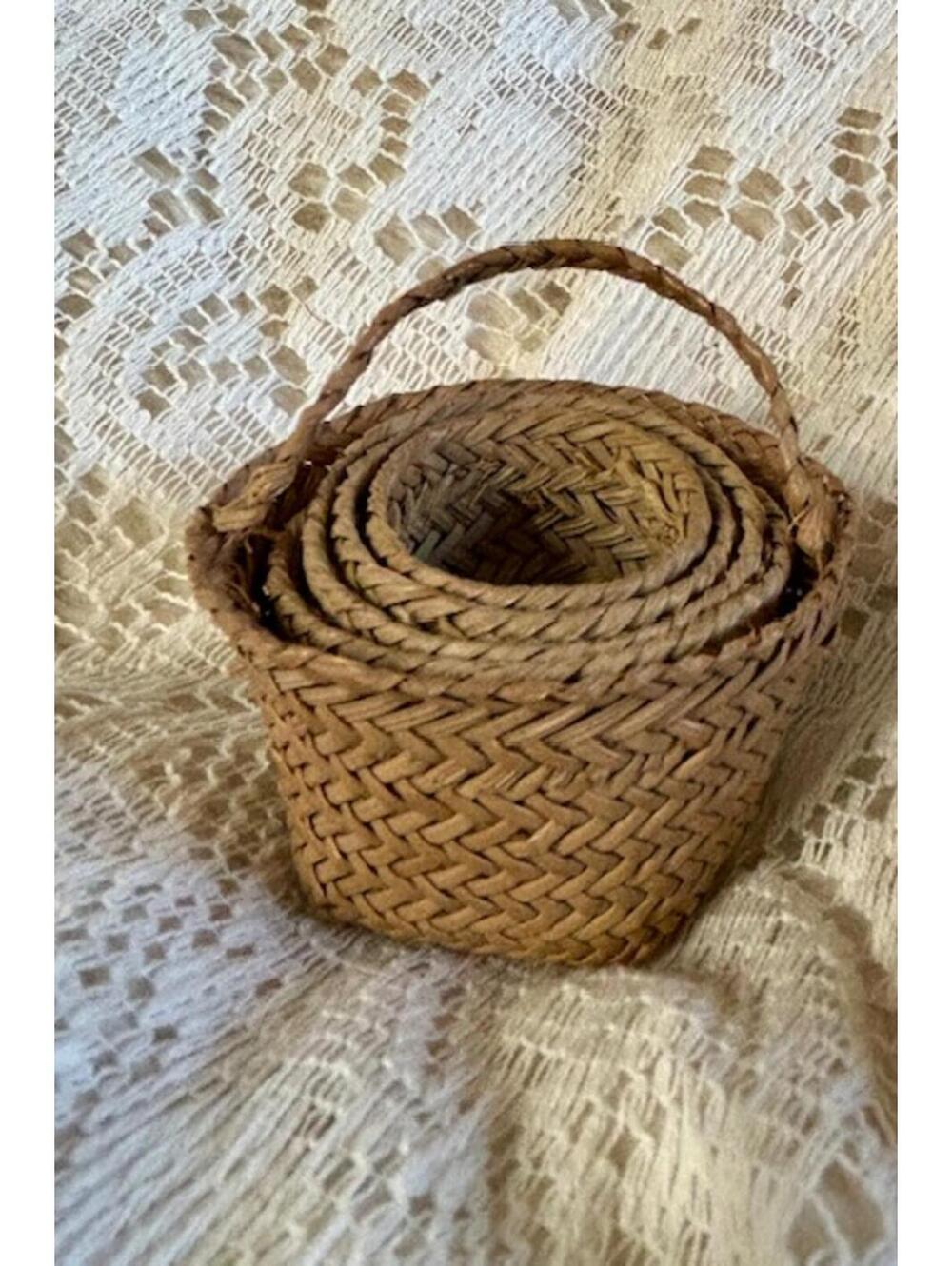 Set of 5 Nesting Woven Straw Baskets with Handle